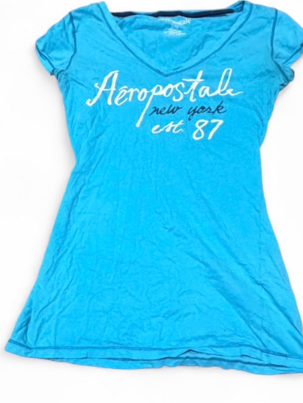Vintage Y2K Aeropostale Blue Graphic V-Neck Baby Tee